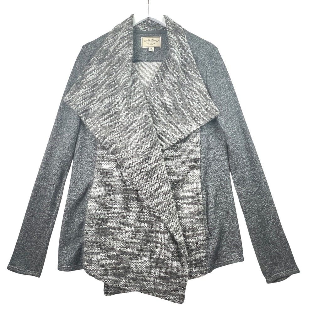 Lucky Brand Drape Open Front Cardigan Sweater Mixed Media Marl Knit Grey Size M